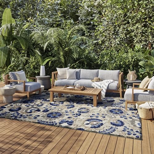 Nourison Home Aloha Natural Blue 7'10" x 10'6" Area Rug - Easy Clean, Non Shedding, Bed Room, Living Room, Dining Room, Kitchen (8' x 11') - color: Natural Blue, size: 7'10" x 10'6" (Rectangular)