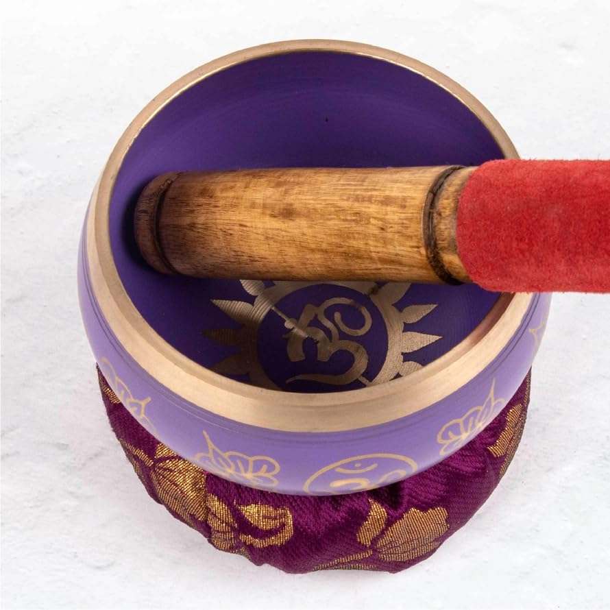 Chakra Singing Bowls with Wooden Striker & Cushion Gift Box Set | Lift Vibration & Frequency; Sound Therapy; Holistic Healing, Meditation & Relaxation Mindfulness Mantra (Crown) - color: Crown Chakra