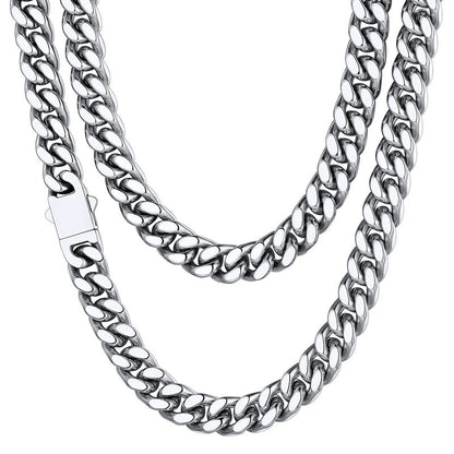 ChainsHouse Stainless Steel Mens Cuban Link Chain, Black/ 18K Gold Plated Miami Cuban Chain Necklace, 5mm/7mm/9mm/12mm/14mm Width, No Tarnish& Durable Hip Hop Mens Jewelry, 18"-30", Send Gift Box - color: a. 9mm width-steel, size: 22 inches