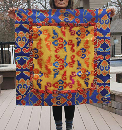 Tibetan Cloud Silk Brocade Table Runner/Shrine Cover/Altar Cloth/Table Cover (34 X 34 Inches)