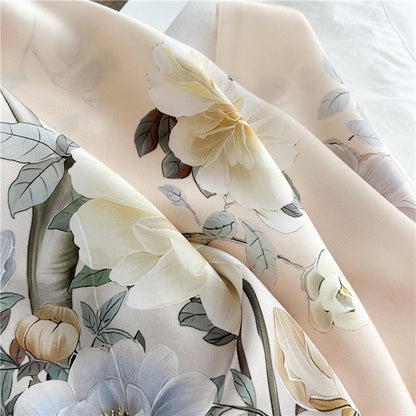 100% Mulberry Silk Long Scarf for Women Large Shawls for Headscarf and Neck- Oblong Hair Wraps with Gift Packed - color: Floral-pale Yellow