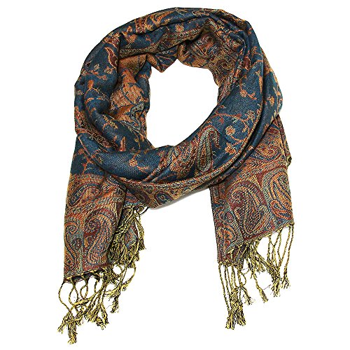 Falari Women's Reversible Paisley Pashmina Shawl Wrap Scarf For Evening Dresses Festivals Any Occasions All Seasons 80"x27" - color: Style 1 - Cyan