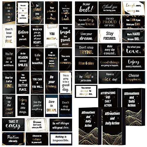 Seajan 200 Pcs Positive Affirmation Cards Gift for Men Employee Black Motivational Inspirational Cards with Quotes Encouragement Bulk with Boxes for Office Business Daily Affirmation