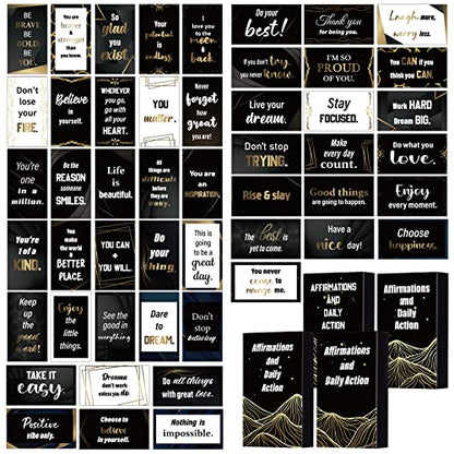 Seajan 200 Pcs Positive Affirmation Cards Gift for Men Employee Black Motivational Inspirational Cards with Quotes Encouragement Bulk with Boxes for Office Business Daily Affirmation