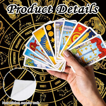 Tarot Altar Cloth Twelve Zodiac Signs Card Table Tablecloth Celestial Golden Sun Tablecloth with Tarot Bag for Reading Rituals Crystals Spiritual Divination Witchcraft Supplies - color: Twelve Zodiac Signs