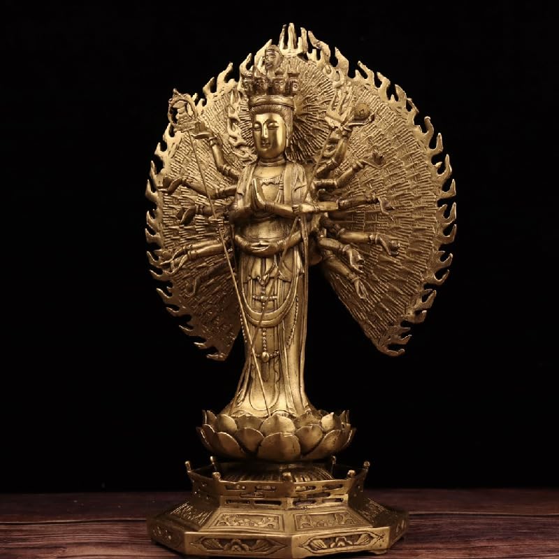 Sculpture Meditating Statue Guanyin Ornament Crafts Brass Decor Statue Zen Decor Bodhisattva Meditation Room Decor Figurine Sitting