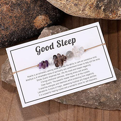 tenghong2021 Chakra Crystal Beaded Bracelet with Wish Card Adjustable Spiritual Anxiety Stone Beads Braide String Bracelet Yoga Meditation for Women Men Jewelry Birthday Gifts - style: Good Sleep