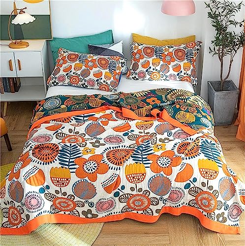 Throw Blanket Queen Size Fall Blanket for Couch Bed 80''x90'',100% Cotton Woven Muslin Blankets Travel Soft Warm Mexican Blankets Boho Quilt Home Decor for Women - color: S-spring Flowers, size: 80"x90"