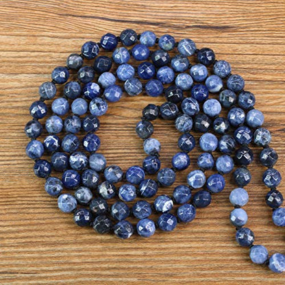 COAI OM Charm Hand Knotted Tassel 108 Mala Beads Necklace - color: Faceted Sodalite, size: 8mm