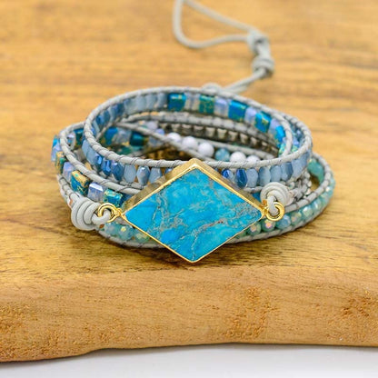 Boho Wrap Bracelet for Women, Handmade Natural Imperial Jasper Multi-Layer Stone Beaded Bracelet, Bohemian Healing Crystal Stone Jewelry Gifts - color: Labradorite #2