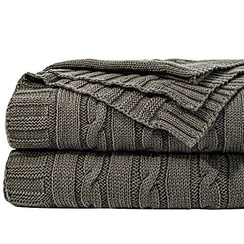 NTBAY 100% Pure Cotton Cable Knit Throw Blanket, Super Soft Warm 51x67 Knitted Throw Blanket for Couch, Sofa, Chair, Bed - Extra Cozy, Machine Washable, Comfortable Home Decor, Grey - color: Grey, size: Throw(51"x67")