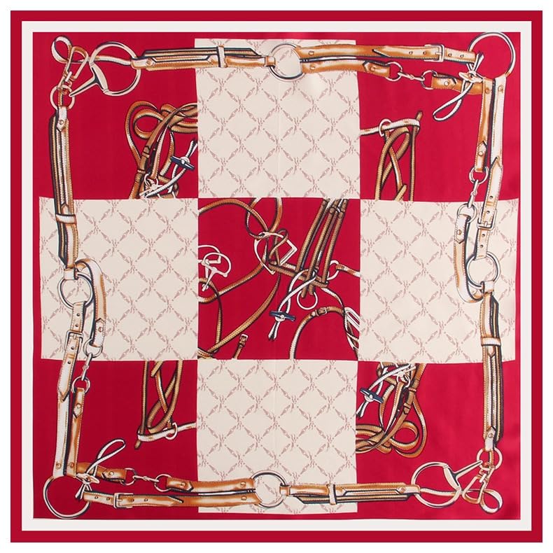 ANDANTINO 100% Mulberry Silk Square Scarf for Hair-25.6" X25.6'' Women Men Natural Silk Neckerchief Digital Printed Headscarf - color: Dark Red&creamy White