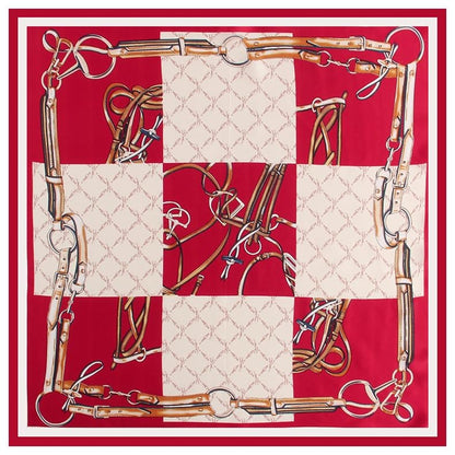 ANDANTINO 100% Mulberry Silk Square Scarf for Hair-25.6" X25.6'' Women Men Natural Silk Neckerchief Digital Printed Headscarf - color: Dark Red&creamy White