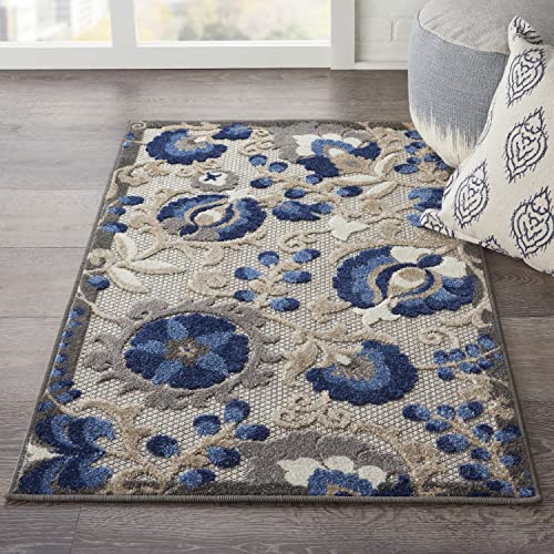 Nourison Home Aloha Natural Blue 2'8" x 4' Area Rug - Easy Clean, Non Shedding, Bed Room, Living Room, Dining Room, Kitchen (3' x 4') - color: Natural Blue, size: 2'8" x 4' (Rectangular)