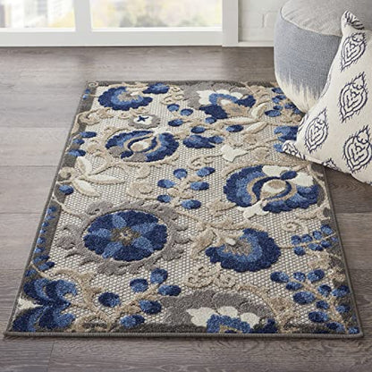 Nourison Home Aloha Natural Blue 2'8" x 4' Area Rug - Easy Clean, Non Shedding, Bed Room, Living Room, Dining Room, Kitchen (3' x 4') - color: Natural Blue, size: 2'8" x 4' (Rectangular)