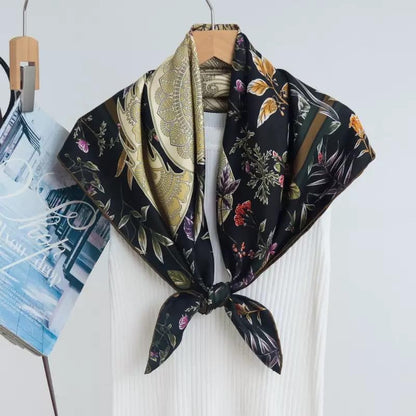 100% Pure Mulberry Silk Scarf 35" Large Square Lightweight Headscarf –Women’s Hair Wraps-With Gift Packed - color: Black Horse-twill