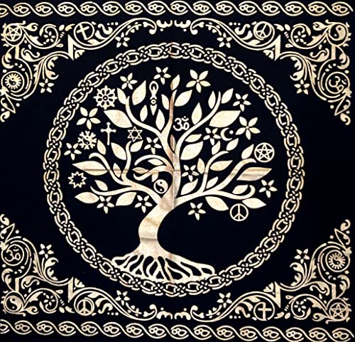 INDACORIFY Tree of Life Altar Table Top Cloth with Fringes Alter Tarot Witchcraft Spread Witchery Supplies Sacred Cloth 18x18 in (Gold Tree of Life) - color: Gold Tree of Life