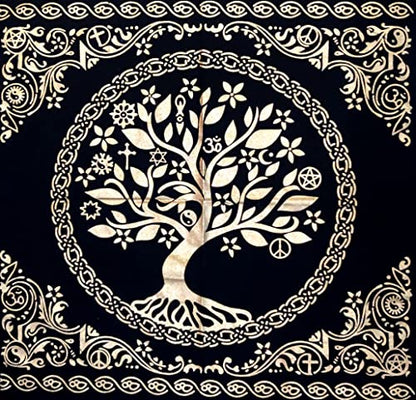 INDACORIFY Tree of Life Altar Table Top Cloth with Fringes Alter Tarot Witchcraft Spread Witchery Supplies Sacred Cloth 18x18 in (Gold Tree of Life) - color: Gold Tree of Life