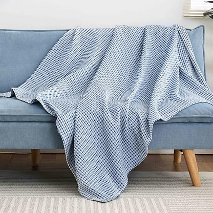 Lightweight Cotton Waffle Blanket Twin Size, Modern Two-Tone Check Pattern, Soft & Breathable for Bed, Couch, Sofa, All Seasons –Navy Blue/White, 60"x80" - color: Navy/White, size: Twin