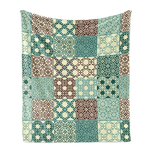 Lunarable Moroccan Soft Flannel Fleece Throw Blanket, Different Classic Patterns Tracery Ornamental Patchwork Floral Design Art, Cozy Plush for Indoor and Outdoor Use, 50" x 60", Brown Cream - color: Brown Cream, size: 50" x 60"