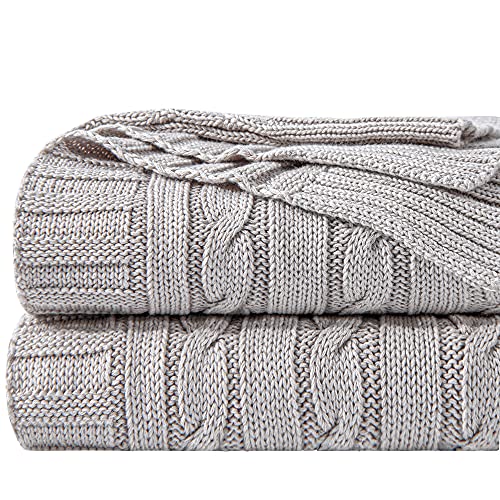 NTBAY 100% Pure Cotton Cable Knit Throw Blanket, Super Soft Warm 51x67 Knitted Throw Blanket for Couch, Sofa, Chair, Bed - Extra Cozy, Machine Washable, Comfortable Home Decor, Silver Grey - color: Silver Grey, size: Throw(51"x67")