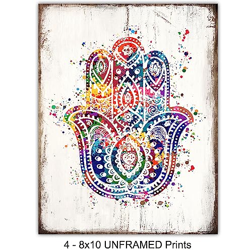 Zen Meditation Buddhist Wall Art Prints - 8x10 Spiritual Buddha, Yin Yang, Om, Hamsa Fatima Hand Photo Poster Set- Chic Room or Home Decor - Unique Gift For Yoga Fans – Unframed Pictures