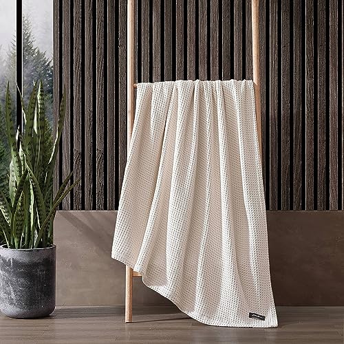 Eddie Bauer - Twin Size Blanket, 100% Soft Cotton Bedding with Waffle Weave Texture, 400 GSM, Throw Blanket for Couch or Bed (White)