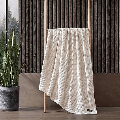 Eddie Bauer - Twin Size Blanket, 100% Soft Cotton Bedding with Waffle Weave Texture, 400 GSM, Throw Blanket for Couch or Bed (White)
