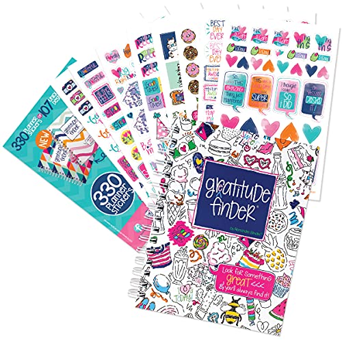 Gratitude Journal 52 Week Daily Positive Thinking for Thankfulness + Sticker Set | Gratitude Finder - color: Whimsy Doodle + Grateful Heart Stickers