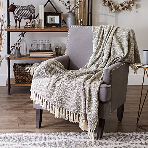 DII Global, Fields of Diamond Woven Throw, 50x60, Mineral - color: Mineral