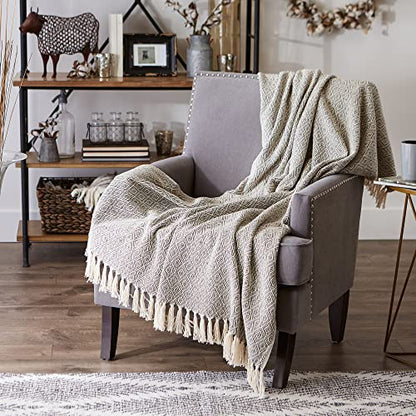 DII Global, Fields of Diamond Woven Throw, 50x60, Mineral - color: Mineral