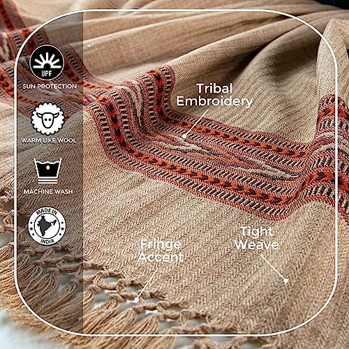 Exotic Meditation Shawl - Large Unisex Prayer Wrap, Oversize Scarf & Versatile Indian Stole Blanket - color: Brown