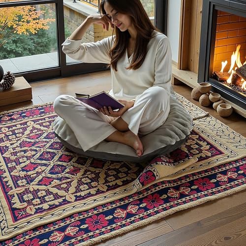 Round Tufted Floor Pillow, 22 x 22 Inch Soft Grey Velvet Thick Floor Cushion, Washable Meditation Seating Pillow for Yoga Relax Living Room, Adult Boho Chair Sofa Decor (Cushion ONLY)