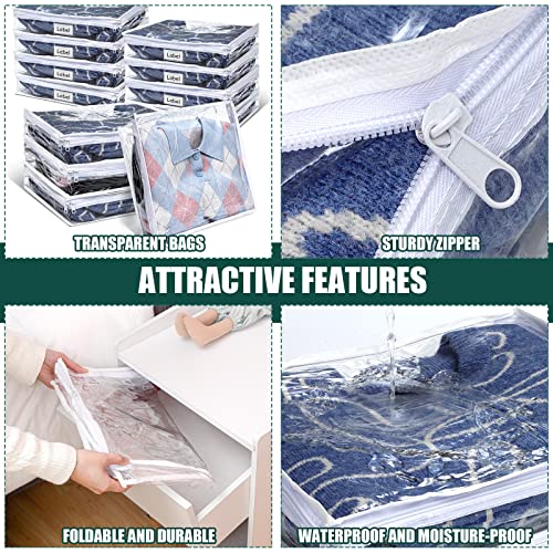 12 Pcs Clear Zippered Storage Bags Pvc Sweater Sheet Organizer Plastic Sheet Storage Sweater Bags With Zipper And Label Pocket Container For Clothes Closet Linen Pillow (14 x 12 x 3 Inch) - size: 14 x 12 x 3 Inch