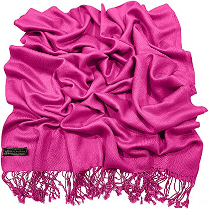 CJ Apparel Solid Color Tassels Design Nepalese Shawl Scarf Wrap Stole Throw Head Wrap Pashmina Gift Hand Made in Nepal New - color: Bright Pink