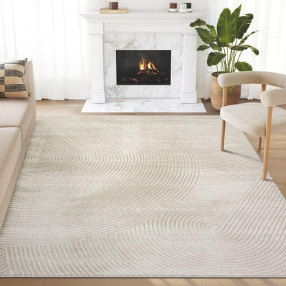 Abani Neutral Beige Area Rug | 6' x 9' Tan Geometric Carpet with Zen Circle Pattern | Rugs for Living Room, Bedroom, Office - color: Beige, size: 6' x 9' (Rectangular)