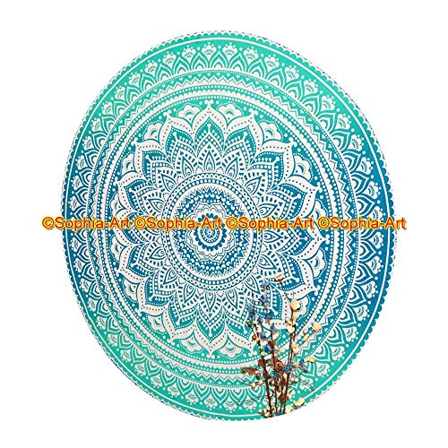 Sophia-Art Yoga Cotton Green Mat Tablecloth Tapestry Spread Circle Indian Mandala Gypsy Meditation Towel Hippie Rug Picnic Table Cover Beach Beach Round Blanket Mandala Round (Pattern005, 72 Inches) - size: 72" (Round)