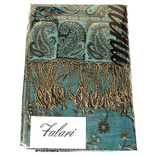 Falari Women's Reversible Paisley Pashmina Shawl Wrap Scarf For Evening Dresses Festivals Any Occasions All Seasons 80"x27" - color: Style 1 - Turquoise
