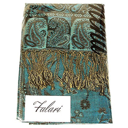 Falari Women's Reversible Paisley Pashmina Shawl Wrap Scarf For Evening Dresses Festivals Any Occasions All Seasons 80"x27" - color: Style 1 - Turquoise