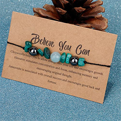 Chakra Gravel Beaded Bracelet with Wish Card for Women Men Adjustable Braide String Spiritual Crystal Stone Bracelet Yoga Meditation Anxiety Relief Jewelry Birthday Gift