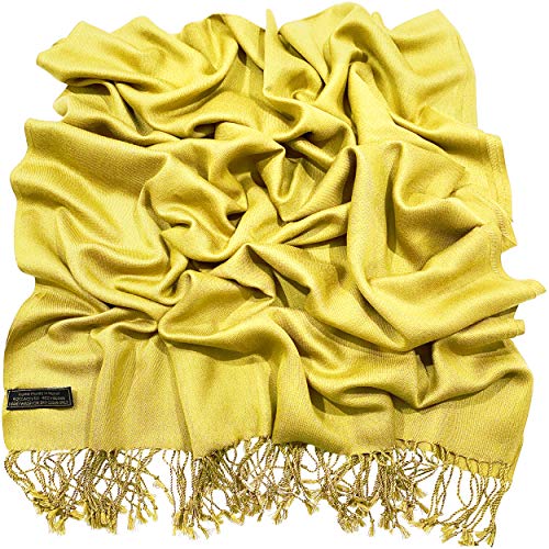 CJ Apparel Solid Color Tassels Design Nepalese Shawl Scarf Wrap Stole Throw Head Wrap Pashmina Gift Hand Made in Nepal New - color: Yellow