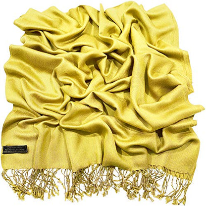 CJ Apparel Solid Color Tassels Design Nepalese Shawl Scarf Wrap Stole Throw Head Wrap Pashmina Gift Hand Made in Nepal New - color: Yellow