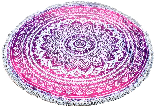 Round Beach Tapestry Mandala Boho Hippie Blanket Indian Cotton Bohemian Large Table Cloth Home Decor Yoga Mat Meditation Picnic Rug Hawaii Sunproof Throw Hippy Boho Gypsy Tablecloth Shawl Roundie (42 - color: White And Pink, size: 42"L x 42"W