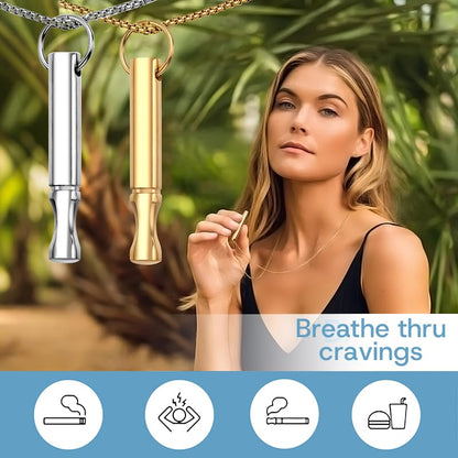 Mindfulness Breathing Necklace Stress Relief Pendant Stainless Steel Anxiety Breathe Necklace for Women Men - color: Steel+Gold