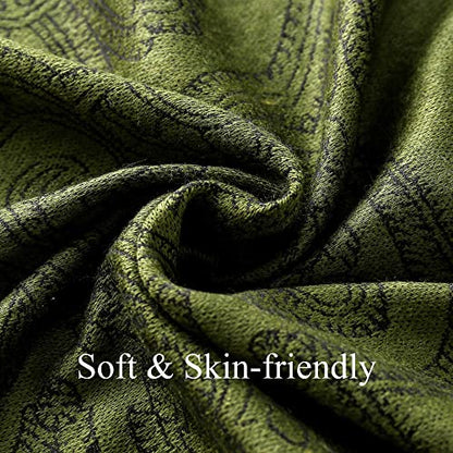 Ciormis Two Tone Silky Paisley Pashmina Shawl Scarf,Soft Women's Rave Jacquard Pashminas Wrap Scarves - color: B#. Green Paisley