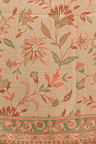 Exotic India Women Reversible Jamawar Wool Shawl with Woven Flowers | Ethnic Beautiful Floral Weave Stole, Dupatta - color: Rugby Tan