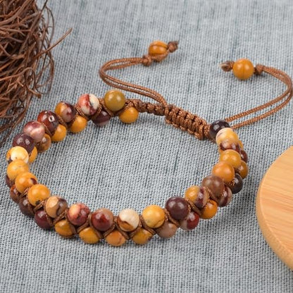 MASSIVE BEADS Double Layer Natural Chakra Healing Power Crystals Macrame Bracelet Yoga Stone Beads Gemstone Meditation Relax Anxiety Bangle for Unisex Women Men - color: Mookaite Jasper, size: 4mm