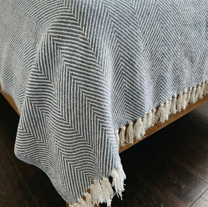 Bed Blanket, Lightweight, Cotton-Rich Blend, Recycled Cotton, Twin Size (57 x 79 Inch), Textured Woven Bedding, Breathable Layering Cover, Navy Blue - color: Navy Blue, size: Twin