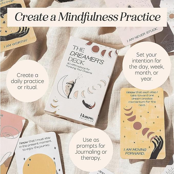 The Know Collection Dreamer's Deck Affirmation Cards, 40 Positive Daily Affirmations for Mindfulness and Motivation, Inspirational Oracle Deck for Self-Care and Manifestation, Birthday Gift for Mom