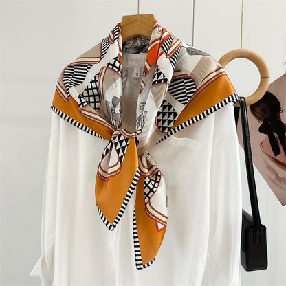 ANDANTINO 100% Pure Mulberry Silk Scarf 35" Large Square Lightweight Headscarf –Women’s Hair Wraps-With Gift Packed - color: Belts-orange